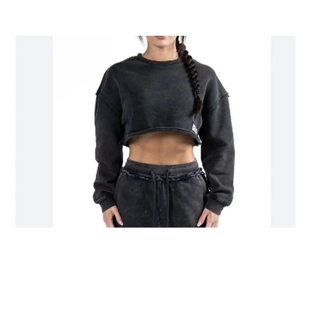 Alphalete Women's Terry Oversized Crop Pullover - Onyx , Size XS